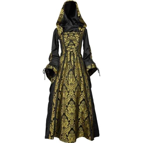 Alluring Damsel Dress with Hood – Black with Gold