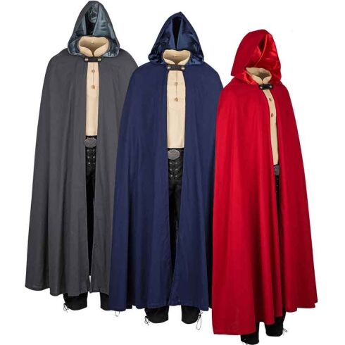 Medieval Hooded Cloak with Leather Fastener