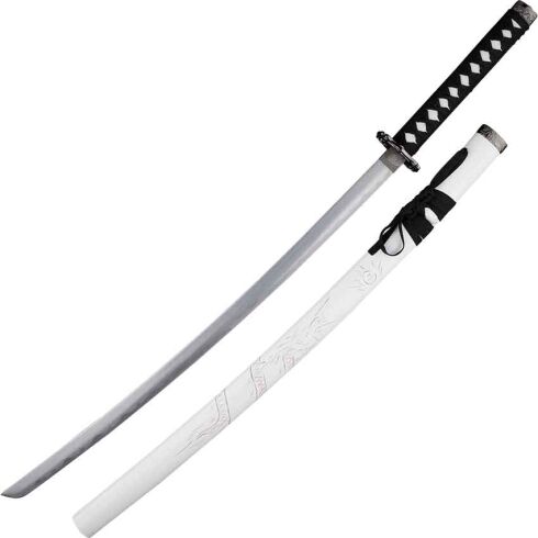 Carved Dragon White Saya Katana