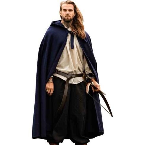 Hervir Wool Cloak with Liripipe Hood - Blue