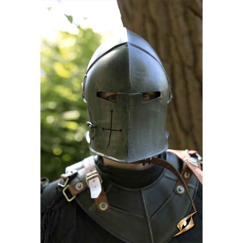 Epic Dark Visored Barbuta Helmet