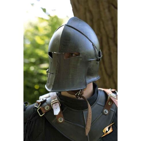 Epic Dark Visored Barbuta Helmet