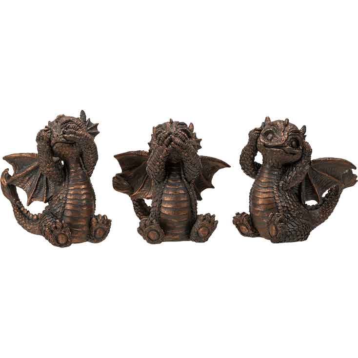 No Evil Baby Dragon Statue Set