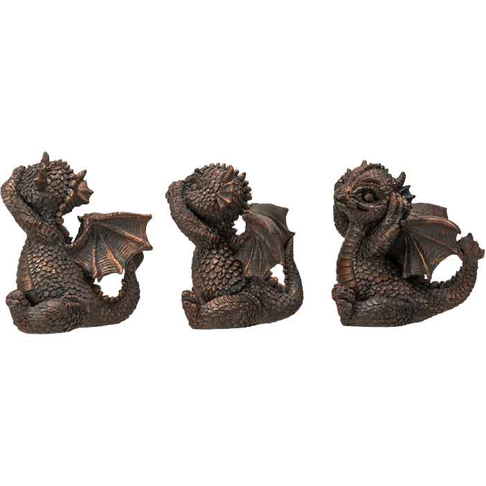 No Evil Baby Dragon Statue Set
