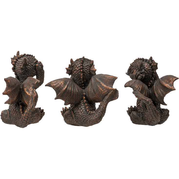 No Evil Baby Dragon Statue Set