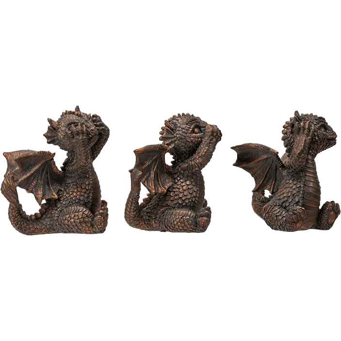 No Evil Baby Dragon Statue Set