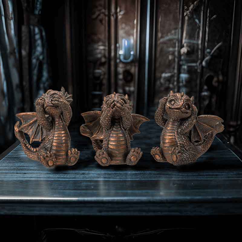 No Evil Baby Dragon Statue Set