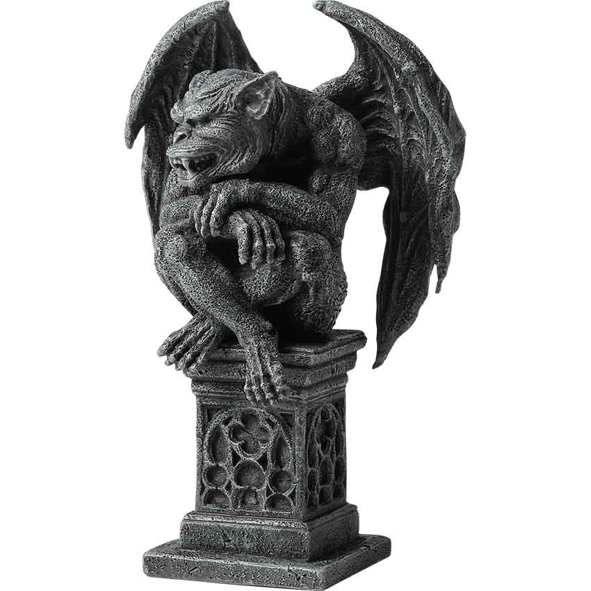 Medieval Gargoyle Sitting on Pedestal Statue