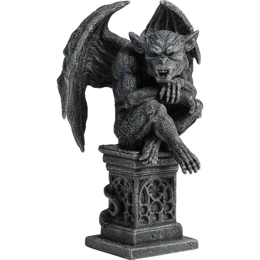 Medieval Gargoyle Sitting on Pedestal Statue