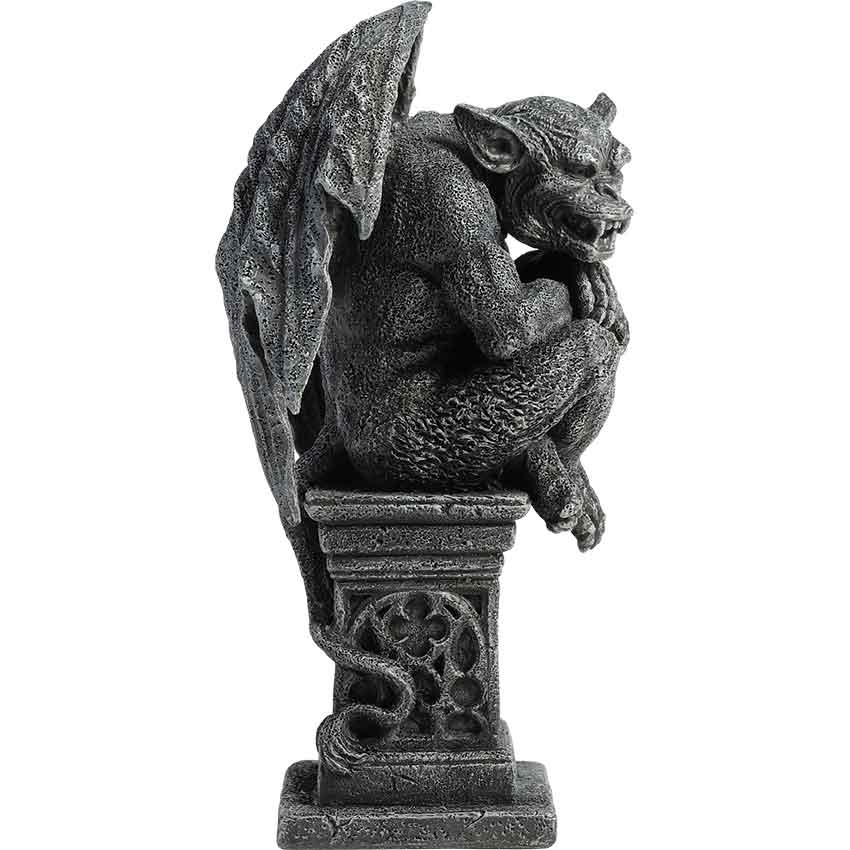 Medieval Gargoyle Sitting on Pedestal Statue