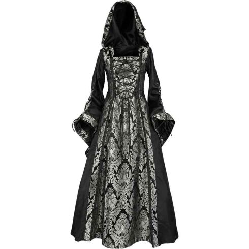 Alluring Damsel Dress with Hood – Black with Silver