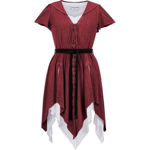 Robyn Short Hooded Medieval Dress with Chemise - Burgundy Wine