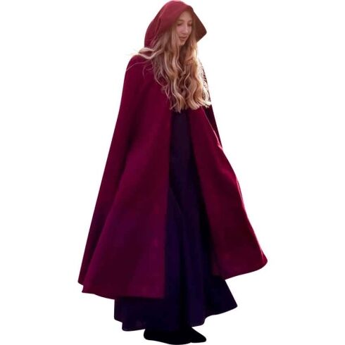 Gesa Embroidered Cloak with Clasp - Red