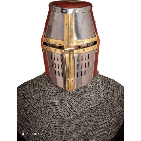 Crusader Great Helmet with Brass Accent - Polished